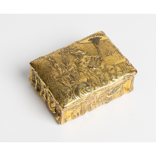 1921 - A CHINOISERIE DECORATED REPOUSSE GILT-COPPER SNUFF BOX18TH CENTURY8cm wide