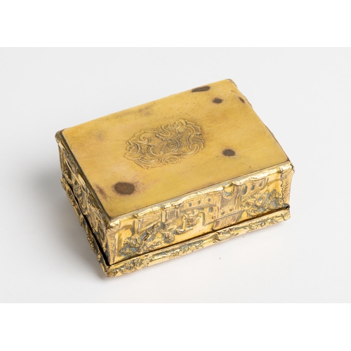 1921 - A CHINOISERIE DECORATED REPOUSSE GILT-COPPER SNUFF BOX18TH CENTURY8cm wide