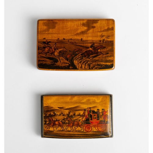 1922 - TWO MAUCHLINE WARE SNUFF BOXES19TH CENTURY7.5cm & 8cm wide