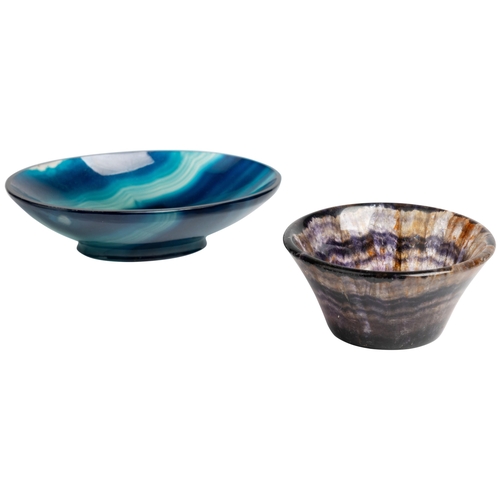 1192 - A MINIATURE DERBYSHIRE BLUE JOHN BOWL OR SALTEARLY 20TH CENTURY5.5cm diam; together with AN AGATE SA... 