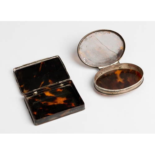 1926 - TWO TORTOISESHELL AND SILVER INLAID SNUFF BOXES18TH CENTURY8cm wide