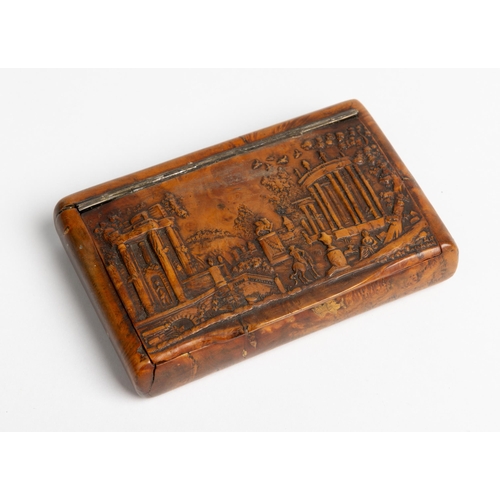 1930 - A CONTINENTAL CARVED BURRWOOD SNUFF BOX19TH CENTURY9cm wide