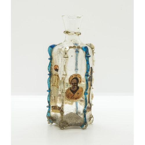 1270 - A RARE MURANO GLASS BOTTLE FOR THE MANNA OF SAINT NICHOLASVENETAIN, 17TH CENTURY, with cold painted ... 