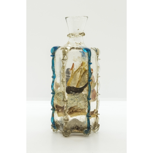 1270 - A RARE MURANO GLASS BOTTLE FOR THE MANNA OF SAINT NICHOLASVENETAIN, 17TH CENTURY, with cold painted ... 