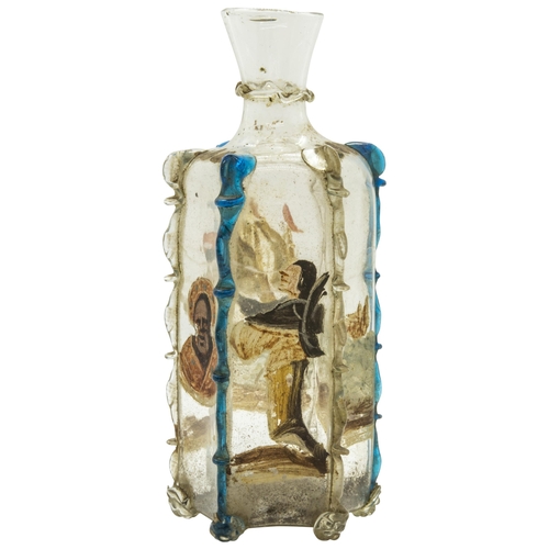 1270 - A RARE MURANO GLASS BOTTLE FOR THE MANNA OF SAINT NICHOLASVENETAIN, 17TH CENTURY, with cold painted ... 