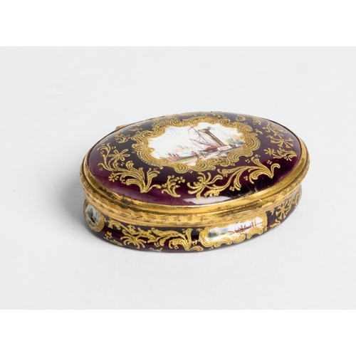 1933 - A FRENCH ENAMEL PATCH BOX18TH CENTURYthe interior inscribed ''GAGE DE MON AMITIE'5.5cm wide... 