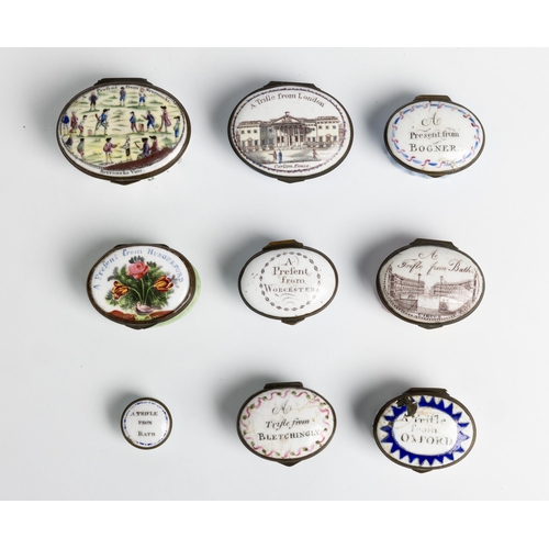 1939 - A GROUP OF NINE STAFFORDSHIRE ENAMEL PATCH OR PILL BOXES18TH / 19TH CENTURY2cm - 5.5cm wide... 