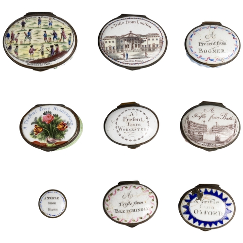 1939 - A GROUP OF NINE STAFFORDSHIRE ENAMEL PATCH OR PILL BOXES18TH / 19TH CENTURY2cm - 5.5cm wide... 