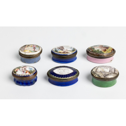 1941 - A GROUP OF SIX STAFFORDSHIRE ENAMEL BOXES18TH CENTURY3.5cm - 5cm wide