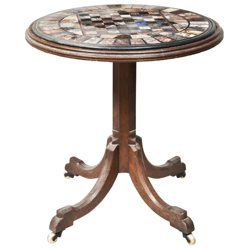 1704 - A VICTORIAN OAK AND SPECIMEN MARBLE CENTER TABLECIRCA 188071cm diam, 73cm high