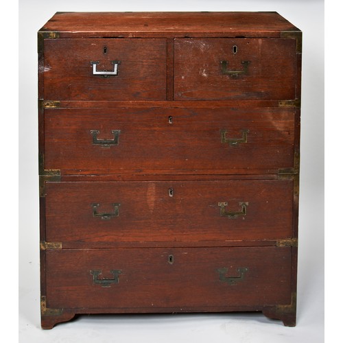 1705 - A TEAK AND BRASS BOUND CAMPAIGN CHESTCIRCA 1830in two parts74cm wide, 86cm high, 40cm deep... 