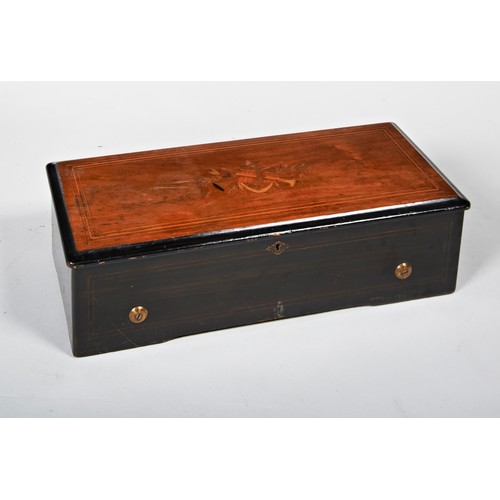 1947 - A SWISS SINGLE CYLINDER SIMULATED ROSEWOOD, MAHOGANY AND INLAID MUSIC BOXCIRCA 190052cm wide, 15cm h... 