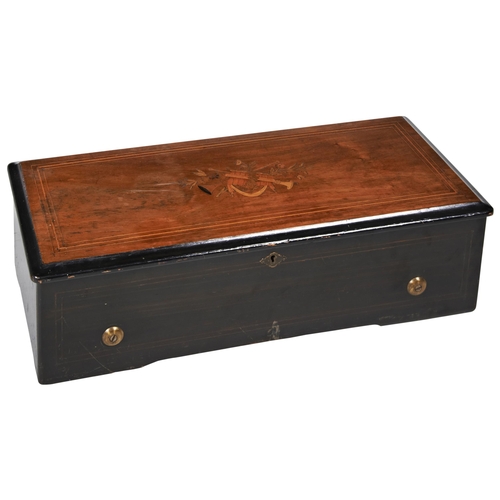 1947 - A SWISS SINGLE CYLINDER SIMULATED ROSEWOOD, MAHOGANY AND INLAID MUSIC BOXCIRCA 190052cm wide, 15cm h... 