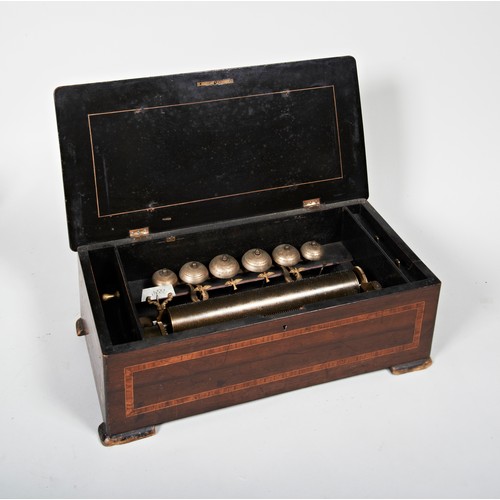 1949 - A SWISS 'BELLS-IN-SIGHT' CYLINDER MUSIC BOXLATE 19TH CENTURYthe simulated rosewood case fitted with ... 