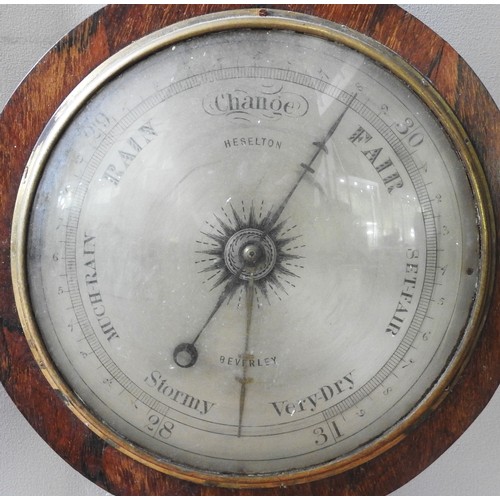 1448 - TWO 19TH CENTURY BANJO FORM WALL BAROMETERS, the first a rosewood 'onion top' example with a silvere... 