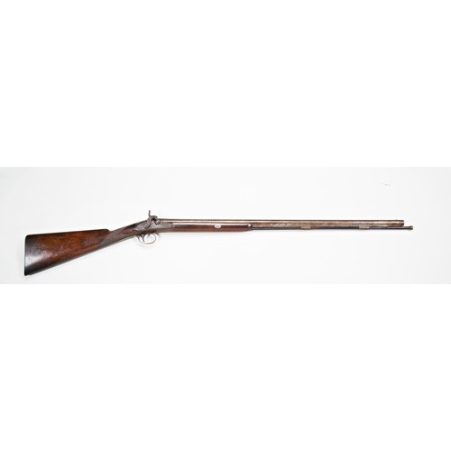 594 - JOSEPH EGG; A SINGLE BARRELLED CONVERTED MUZZLE LOADING PERCUSSION SPORTING GUN, the rudimentary dec... 