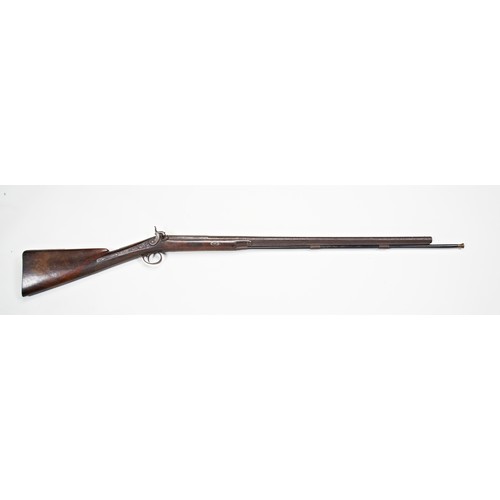 601 - A BURY'S IMPROVED PATENT PERCUSSION SPORTING GUN WITH EBONY RAM ROD, engraved side plate, the barrel... 