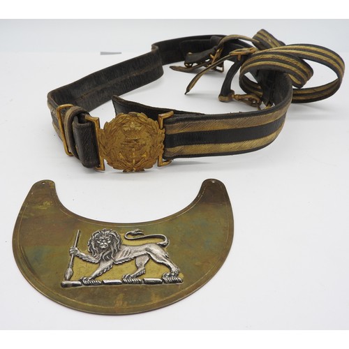 628 - A VICTORIAN NAVAL LEATHER SWORD BELT WITH BULLION THREAD DECORATION MARKED GIEVE & SON, PORTSMOU... 