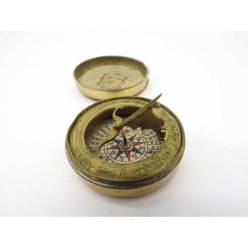 1449 - A VICTORIAN BRASS CASED POCKET COMPASS the printed paper marked ‘Made by Spencer & Co., No. 66, ... 