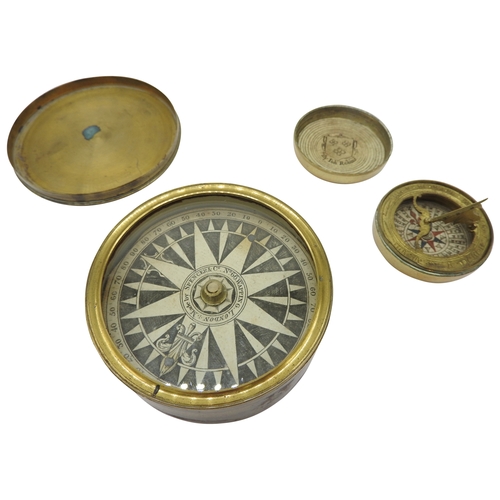 1449 - A VICTORIAN BRASS CASED POCKET COMPASS the printed paper marked ‘Made by Spencer & Co., No. 66, ... 