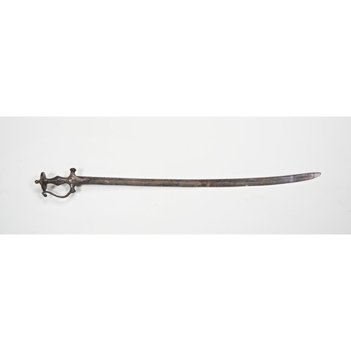 641 - AN INDIAN TULWAR WITH SILVER KOFTGARI HILT. 88 cms long