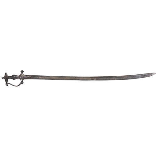 641 - AN INDIAN TULWAR WITH SILVER KOFTGARI HILT. 88 cms long