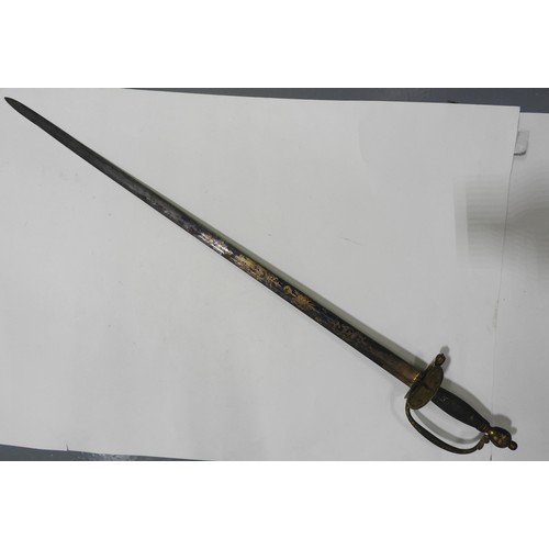 649 - A COOPER & CRAVEN GEORGE III 1796 PATTERN INFANTRY OFFICERS SWORD, with gilt hilt and blued and ... 