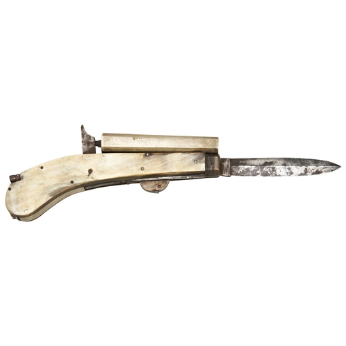 667 - A JAMES ROGERS 'SELF PROTECTOR'; PERCUSSION POCKET PISTOL MULTI-TOOL, the main blade etched with 'se... 