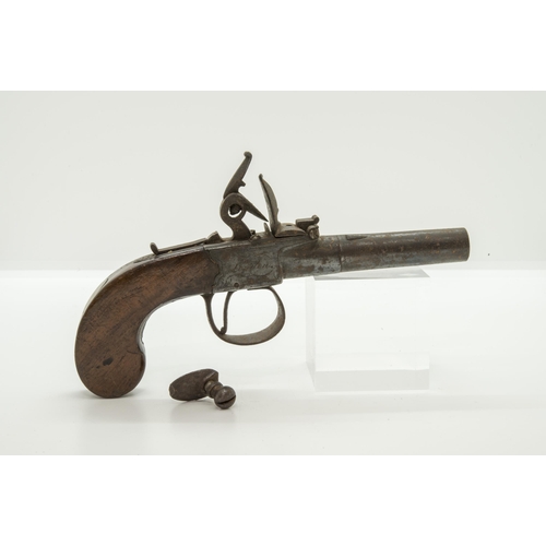 675 - A PAIR OF FLINTLOCK POCKET PISTOLS by **** London with turn-off barrels and slab-sided Grips, one wi... 