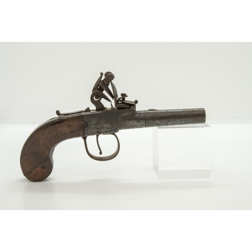 675 - A PAIR OF FLINTLOCK POCKET PISTOLS by **** London with turn-off barrels and slab-sided Grips, one wi... 