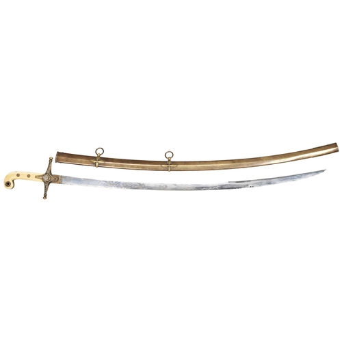 681 - THORPE & CO. BOMBAY; A VICTORIAN MAMELUKE SWORD with ivory hilt and etched blade. With VR cipher... 