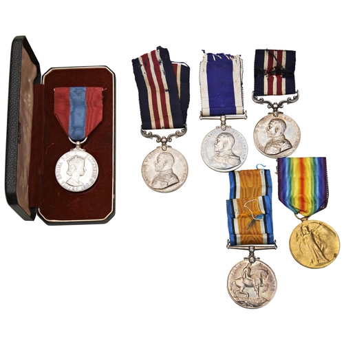 688 - 25764 A. GRIFFITHS R.N. TWO WWI MEDALS, A GEORGE V LONG SERVICE AND GOOD CONDUCT MEDAL AND; AN ELIZA... 