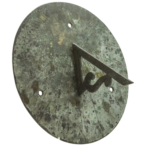 1742 - A BRONZE SUNDIAL, probably late 18th century , with engraved scale and inscription 'ye shade teachet... 