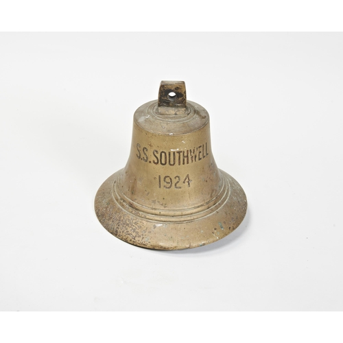 1422 - A COPPER ALLOY SHIP'S BELL with the legend ‘S.S. Southwell 1924’.            28 cms high... 