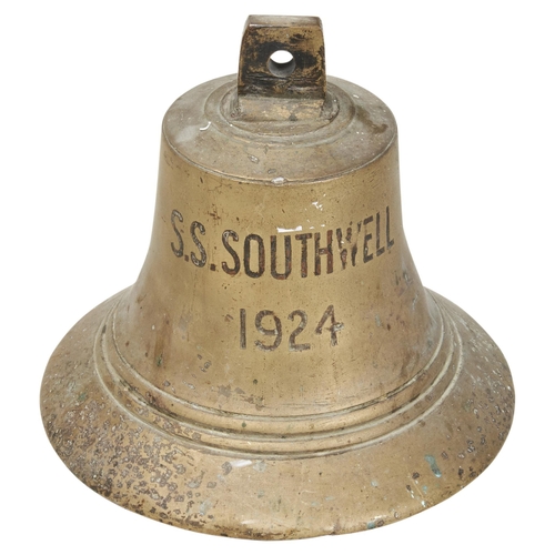 1422 - A COPPER ALLOY SHIP'S BELL with the legend ‘S.S. Southwell 1924’.            28 cms high... 