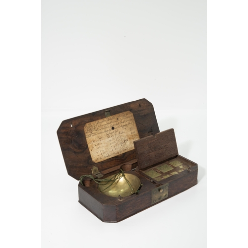 277 - A FREEMAN & SON GEORGIAN COIN BALANCE WITH WEIGHTS COMPARTMENT and originalpaper label and a coi... 