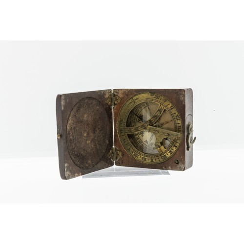 1453 - A GEORGIAN POCKET COMPASS IN A SQUARE WOODEN CASE, with paper rose and transit lock and three other ... 