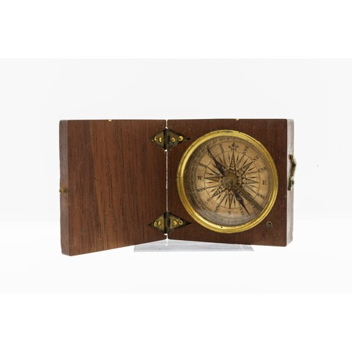 1453 - A GEORGIAN POCKET COMPASS IN A SQUARE WOODEN CASE, with paper rose and transit lock and three other ... 