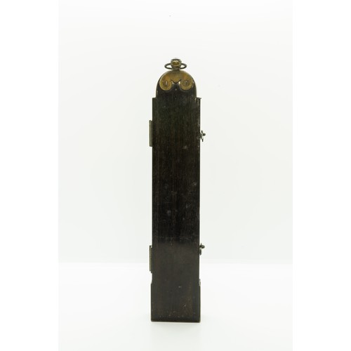 1454 - A GOOD GEORGIAN THERMOMETER IN A FOLDING EBONISED ARCHED TOP BRASS BOUND CASE the brass engraved sca... 