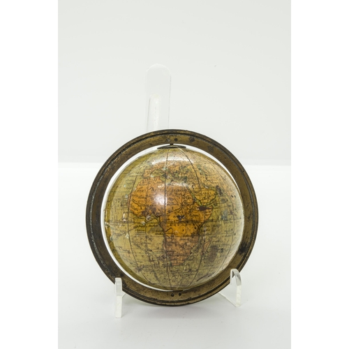 1458 - A CAREYS THREE INCH 'POCKET' GLOBE with calibrated brass meridian the map cartouche with 18thcentury... 