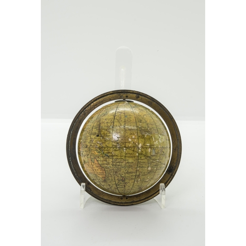 1458 - A CAREYS THREE INCH 'POCKET' GLOBE with calibrated brass meridian the map cartouche with 18thcentury... 