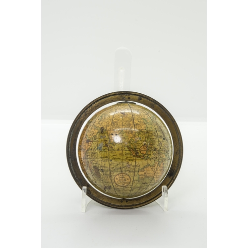 1458 - A CAREYS THREE INCH 'POCKET' GLOBE with calibrated brass meridian the map cartouche with 18thcentury... 