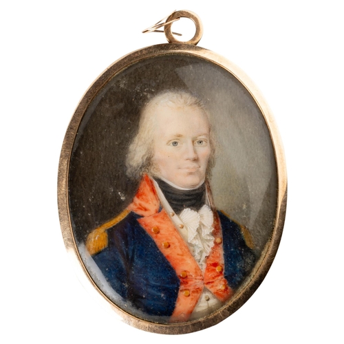 1754 - PORTRAIT MINIATURE OF A MILITARY OFFICER, LATE 18TH CENTURY, the yellow metal case with a glass back... 