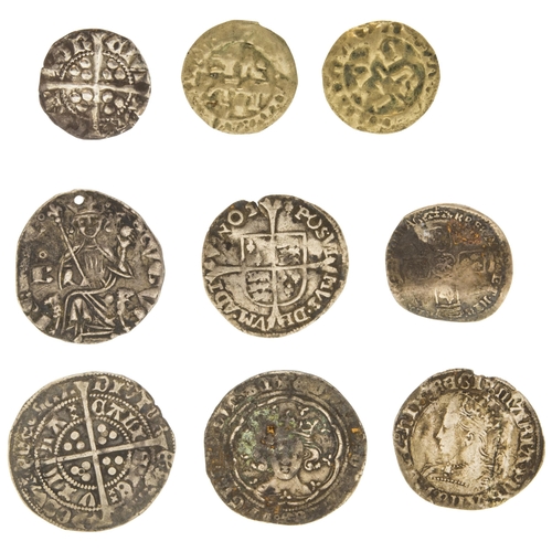 284 - A HENRY VI ANNULET ISSUE GROAT, A HENRY II SILVER GROS (pierced for suspension) and seven other hamm... 