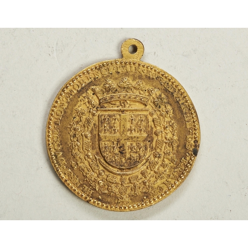 698 - HENRI DE MONTMORENCY, 4TH DUKE OF MONTMORENCY, A GILT BRONZE MEDAL, 1625, commemorating his defeat o... 