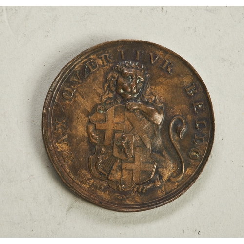 782 - OLIVER CROMWELL LORD PROTECTOR COPPER MEDAL (1653-58) after T. Simon.        3.4 cm