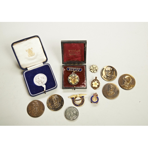 785 - A 1937 BIRTH, MARRIAGE, DEATH CENTENARY REGISTRATION MEDAL, various enamelled badges, and miscellane... 