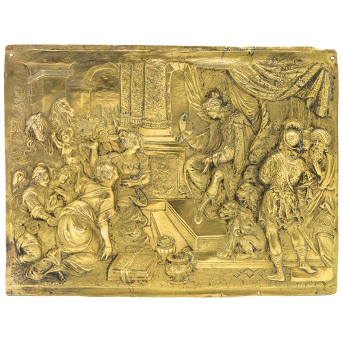 1774 - A GILT BRONZE PLAQUE, 16TH/17TH CENTURY DEPICTING THE MEETING OF SOLOMON AND THE QUEEN OF SHEBA toge... 