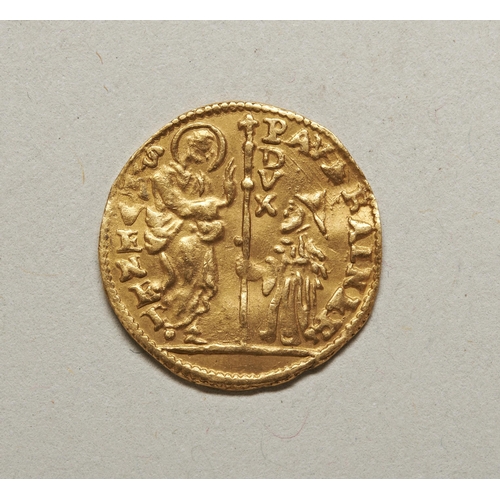 293 - ITALIAN STATES GOLD ¼ ZECCHINO CIRCA 1658, St. Mark with Doge, reverse with figure Of Christ.