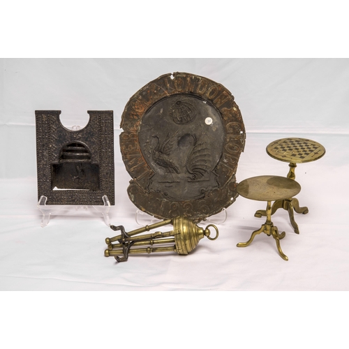 1779 - A RARE 19TH CENTURY GRIFFITH PATENT FOLDING TRIVET, a miniature brass folding ‘games top’ table, ano... 